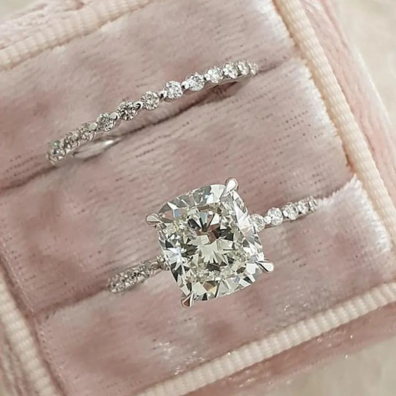 Maxine Elegant 2.0ct Cushion Cut Engagement Ring Set,Bridal Ring Set,5A Cubic Zirconia Women's Ring Jewelry,Wedding Ring Set for Daily,Travel,Proposal,Birthday,Anniversary, Engagement Rings