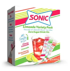 Sonic Singles To Go Limeade Variety Pack, Watertok Powdered Drink Mix, Includes 3 Flavors, Limeade, Cherry and Strawberry 1 Box (40 Servings)