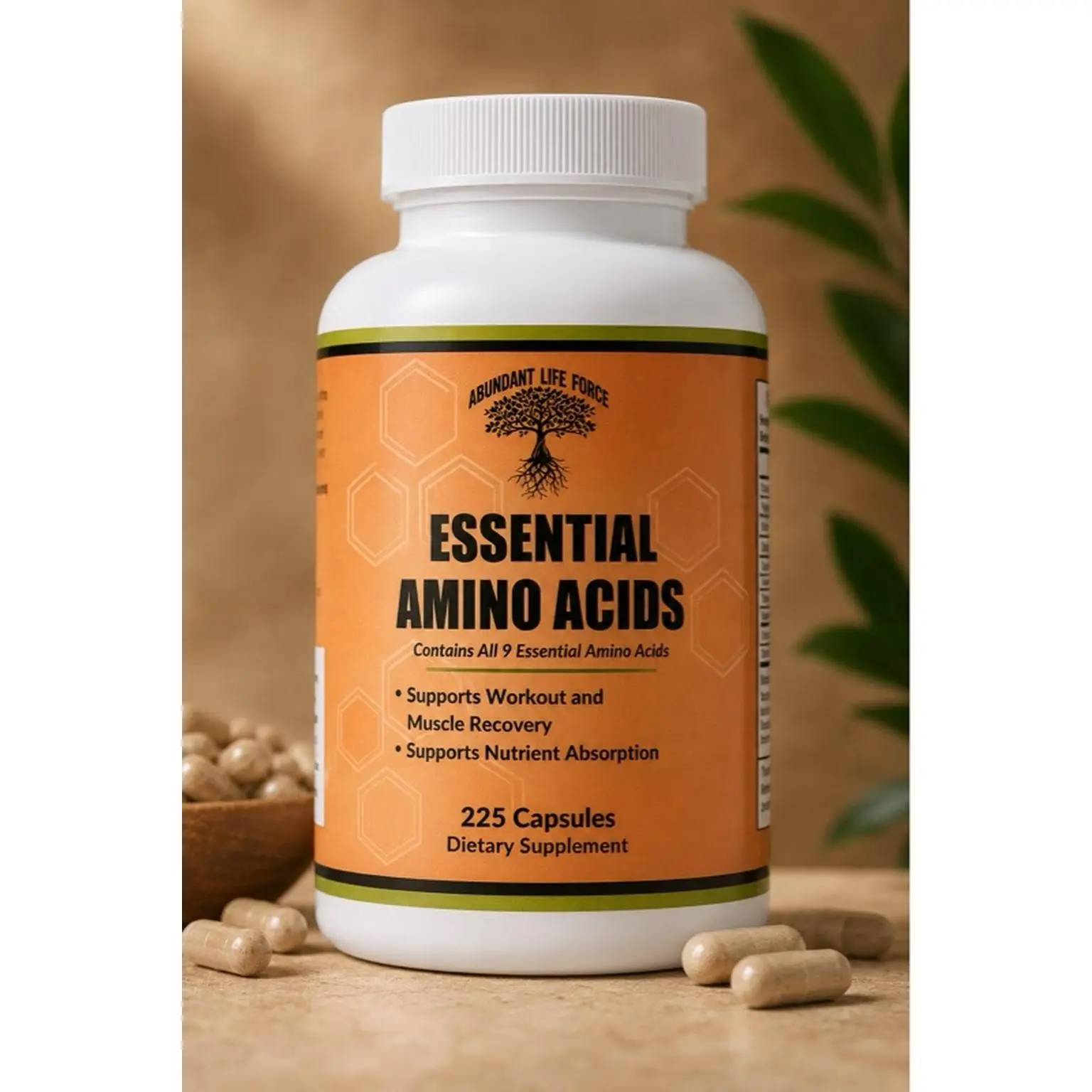 Abundant Life Force Essential Amino Acids 225 Capsules - Supports Workout Muscle Recovery & Nutrient Absorption