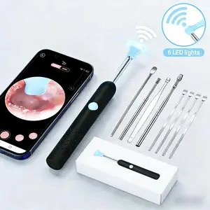 Smart Ear Wax Removal Kit 1296P HD Camera Otoscope with 6 Safe Tips Wireless Ear Cleaner Tool for iPhone Android Home Health Essential Black Earwax Remover