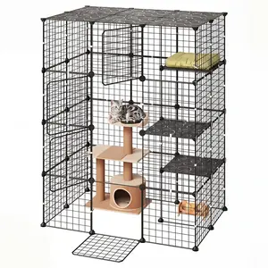 【DealsForYouDays】VEVOR Cat Cage 4-Tier 40.98"x27.99"x55" DIY Cat Playpen Indoor Enclosure, Detachable Metal Wire Kennel Crate with 4 Doors, Large Exercise Place Ideal for 1-2 Cats, Kittens and Small Animals, Black