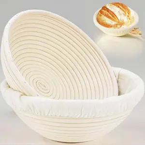 Dough Bread Sourdough Proofing Basket Set, 2-Pack Round Fermentation Bowls Handmade Woven Baskets, Baking Tools for Modern Home Kitchen Use
