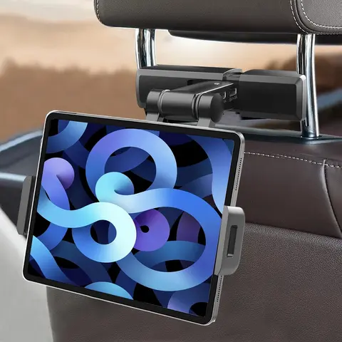 Car Headrest Tablet Holder - Adjustable Tablet Car Mount for Back Seat, Road Trip Essentials for Kids, for 4.7-12.9" Tablet Like iPad Pro, Air, Mini, Galaxy, Fire, Black