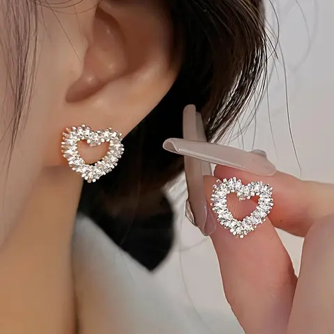 Fashion Heart Shaped Stud Earrings, 2024 New Style Elegant Jewelry for Party, Daily Clothing Decor for Girl, Trendy All-match & Exquisite Jewelry for Birthday Gift