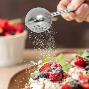 Stainless Steel Flour Duster for Baking，Handheld Tea Strainer, Long-Handled Flour Sifter & Powdered Sugar Shaker, Baking Tools, Kitchen Gadget Baking Supply，Tea Infuser Spoon