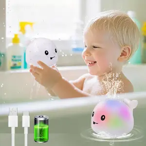 Christmas Gift  LED Whale Bath Toy Sprinkler – Light-Up Color-Changing Baby Bath Toy – Silicone Whale Water Sprayer for Toddlers – Sensory Bathtub and Shower Toy – Easy to Use – White