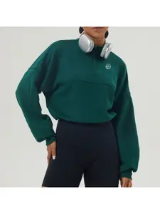 LunaFit Quarter-Zip Cropped Pullover – Emerald Green