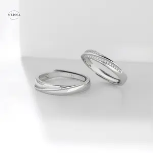 Matching Couple Rings, S925 Solid Sterling Silver Unique MEISSA Mens Womens Wedding Anniversary Promise Ring Band Size Adjustable, Personalized Perfect Meaningful Gift Everyday Minimalist Couple Ring for Him Her Christmas Holiday Birthday Special Occasion