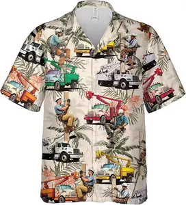 Lineman Hawaiian Shirt for Men - Proud Job Button Down Mens Womens Hawaiian Shirts Lovers Gift Short Sleeve Hawaii Shirt Summer Beach Shirts Polyester