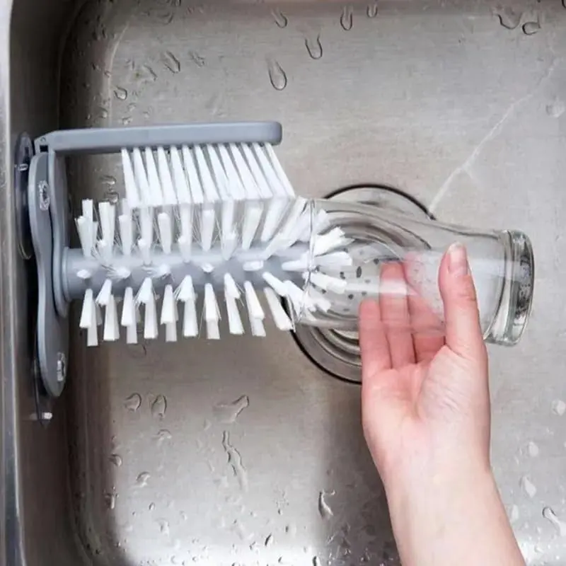Wall-Mounted Multi-Functional Cup Brush, Rotatable Detachable Dual-Head Design, Ideal for Kitchen Sink & Cup Cleaning, Rotating Brush