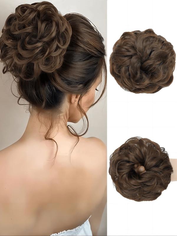 1pc Large Messy Bun Hair Piece Wavy Curly Scrunchies Synthetic Chignon Ponytail Hair Extensions Thick Updo Hairpieces for Women Dirty Blonde hair bun hair piece blonde Bridal Comb in Roma Style curly synthetic hair Hairstyles Wig Synthetic Soft Hairpieces