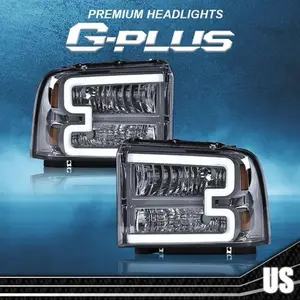 New Fit For 2005-2007 Ford F250 F350 F450 F550 LED Tube Smoked Headlight Lamps