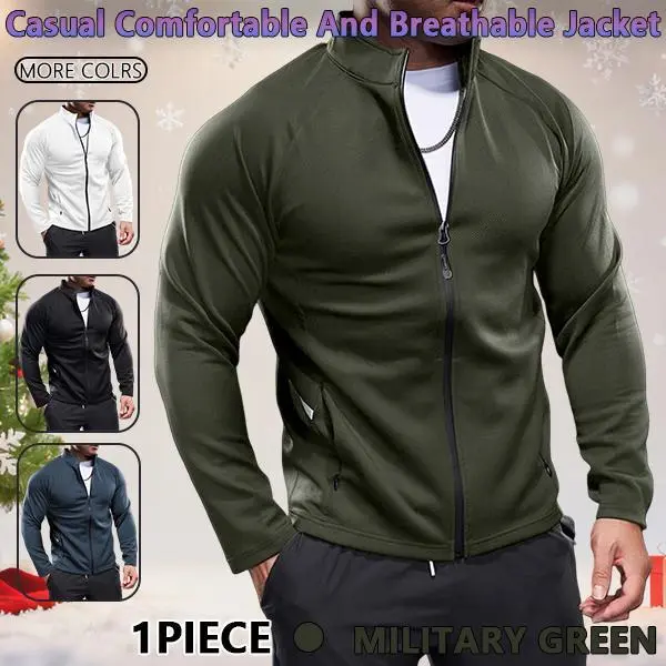 Men's Chic Knitting Fitted Lightweight Polyester Jacket - Slim Fit, Long Sleeve, Zippered, Machine Washable, Quick Dry Casual All-Season Top for Hiking, Fitness