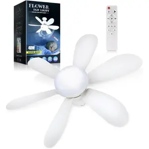 20 Inch Socket Fan with Remote, 40W E26/E27 Screw in Ceiling Fan, 1200 Lumens Dimmable 3 Colors 3000K-6500K Light for Bedroom Living Room Kitchen Garage