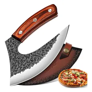 TIVOLI Ulu Knife with Sheath – Full Tang Rosewood Handle, Gift Box Included, Pizza Cutter & Viking Butcher Cleaver Knife for Meat and Herbs, Great for Outdoor Cooking and Unique Japanese Gifts for Men