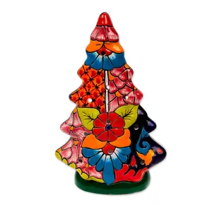 NOVICA Handmade Ceramic Lantern Christmas Talavera from Mexico Multicolor Holiday Decor Ornaments 'Christmas Glow'