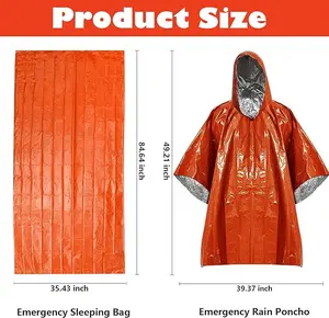 Rain Poncho Emergency Mylar Space Blanket Camping Gear-Retain 90% of Body Heat Survival Gear for Survival Kits Camping Supplies Emergency Blankets