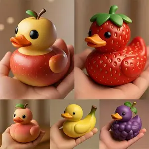 Funny Fruit Theme Duck Statue, Colorful Resin Duck Decoration with Pineapple, Strawberry, Grapes, Banana, Indoor/outdoor Home Decor, Collectible Figurines
