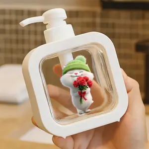 Home bathroom creative dispenser, cute 3D-rendered white cat holding red roses with red bow design, soft voluminous fur, happy closed eyes - perfect for bathroom decor, gifts, Valentine's Day, New Year, travel size liquid pump dispenser bottle