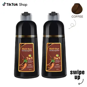 (2 Pack) 3 in 1 Hair Dye Shampoo - Can Cover Gray Hairs, Herbal Ingredients, Contains Ginseng Extract, Natural Haircoloring, Coffee Hairdye, 500ml