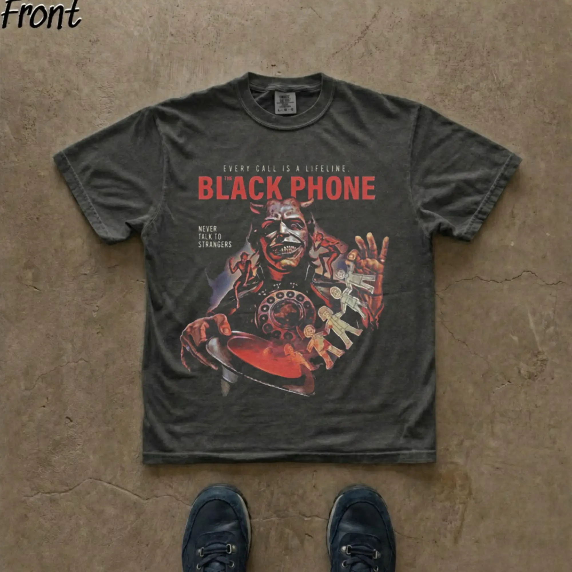 Vintage The Black Phone Horror Movie T-Shirt - Every Call Is A Lifeline Retro Graphic Tee, Grabber Serial Killer Film Shirt, Movie Fan Shirt, 90s Pop Culture Shirt, Fitted Shortleeve T-Shirt, Men's Black Round Neck Menswear, Gift for Men