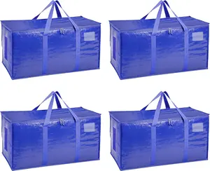 Extra Large Heavy Duty Moving Bags - Waterproof Storage Totes with Handles & Zippers, Foldable for College Dorm, Storage (Blue)