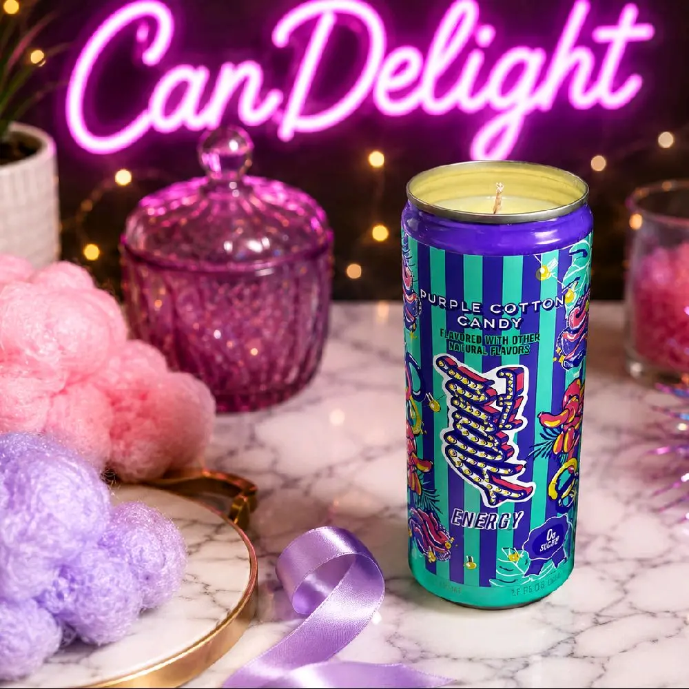 Purple Cotton Candy Scented Candle | Repurposed Energy Drink Can | Hand Poured Soy Candle | CanDelight