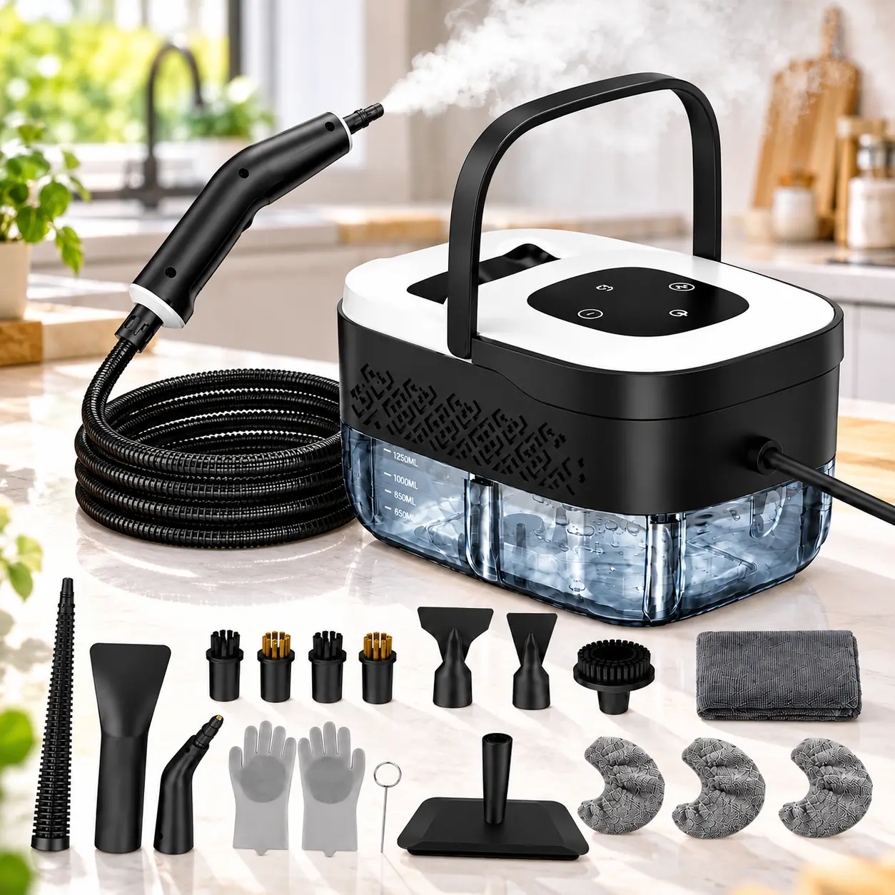Handheld Steam Cleaner, Portable Pressurized Steamer for Home & Car, 15s Fast Heat, 6-Level Steam, 18 Accessories, Deep Cleaning for Kitchen, Bathroom, Tile & Grout