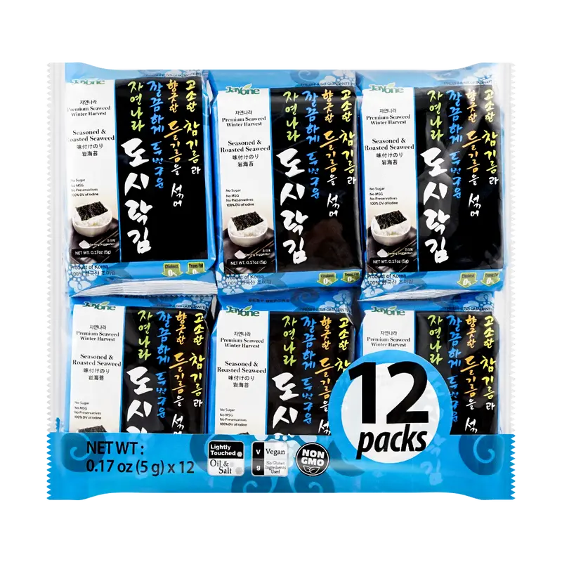 JAYONE Seasoned & Rosted Seaweed Snack 60g 12pc Clean & Simple Ingredients  Only 30 Calories Per Pack – Snack Without Guilt