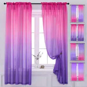 Sheer Curtain 63 inch Length Pink Purple Ombre Rod Pocket Drapes for Girls Living Room Mermaid Bedroom Decor 1 Panel 40"x63"