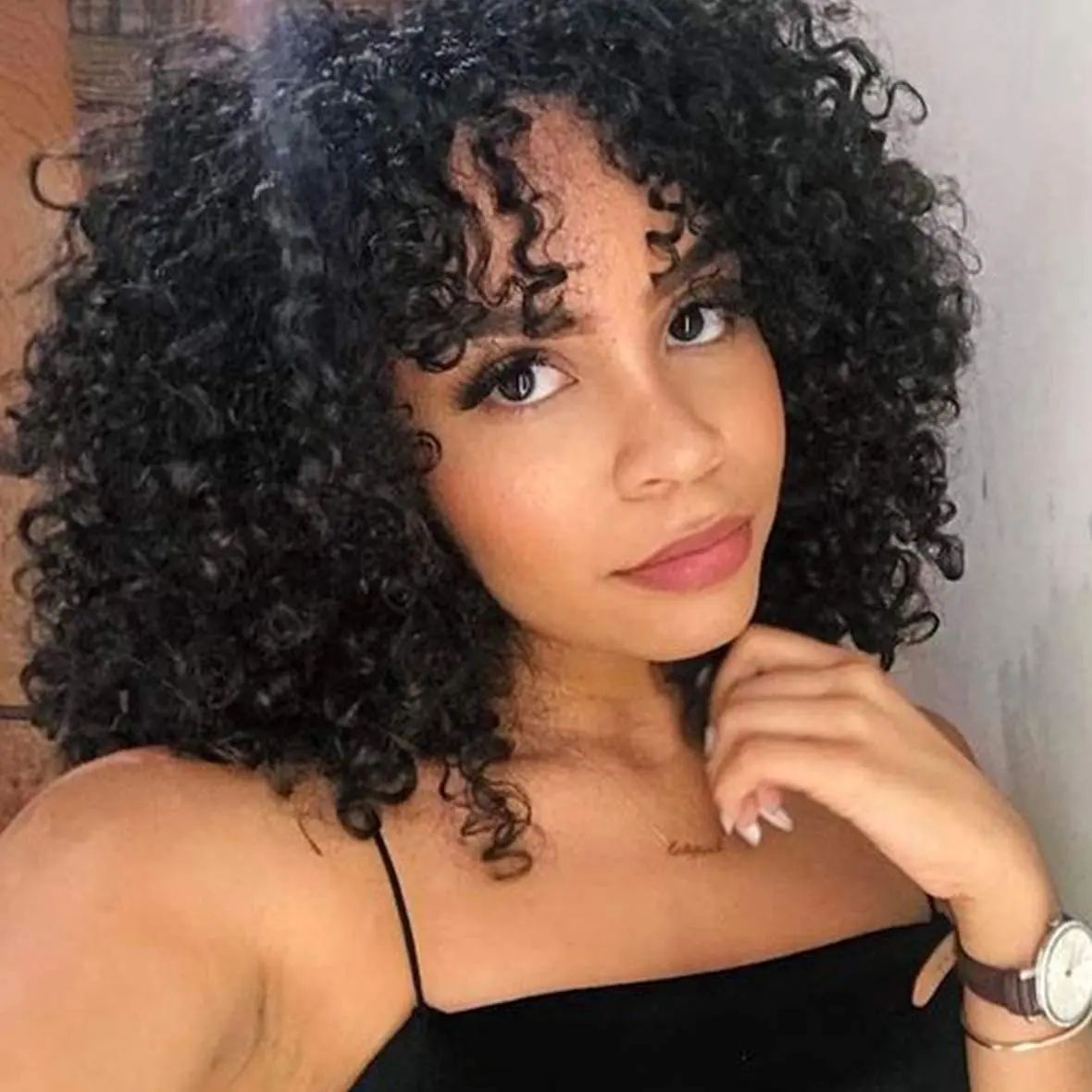 Missqueen Black Curly Afro Wig for Women, Kinky Black Curly Wigs for Women, Natural Synthetic Curly Wig with Bangs