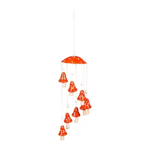 Evergreen Red Mushroom Ceramic Hanging Garden Decor