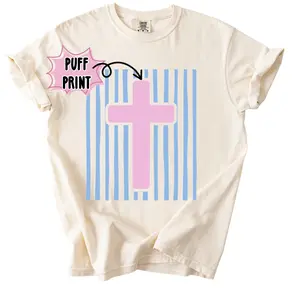 PUFF and Striped Preppy Cross Puff Print Christian Comfort Colors T-Shirt or Tank Top
