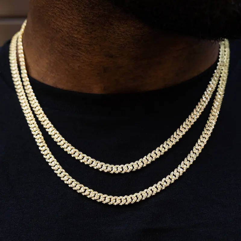 GLD Micro Diamond Prong Cuban Necklace 18k Yellow Gold-Plated 6mm Chain with CZ Diamonds 16-24" Lengths Jewelry - Perfect Gift