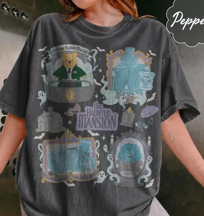 Retro Poo Bear Haunted Mansion Shirt, Halloween Shirt, The Haunted Mansion Shirt, Spooky Season tee, WDW Family Trip Tee