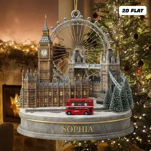 Custom London Ornament, London Christmas Decoration, England Travel Decor, Big Ben Tower Bridge London Bus Souvenir Gift, Xmas Tree Keepsake