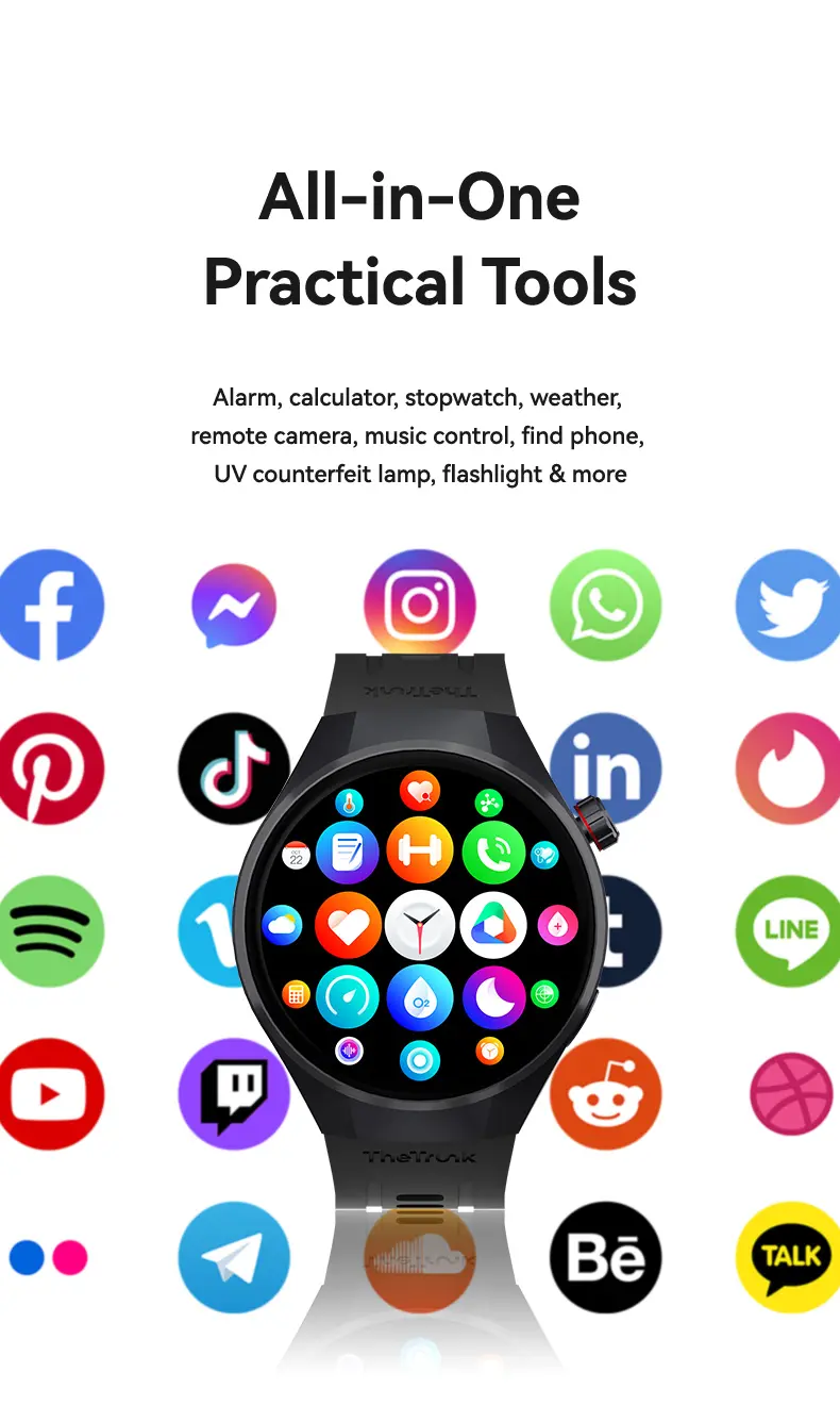 TheTrunk Wireless Waterproof Smartwatch for Men and Women - 4 Bands, Bluetooth Calling, 7-Day Battery, IP68 Waterproof, Heart Rate Sleep Monitor, UV Light Camera, Phone Android Compatible, Daily Wear, tiktokshopstockup Gift, Reloj Inteligente Deportivo