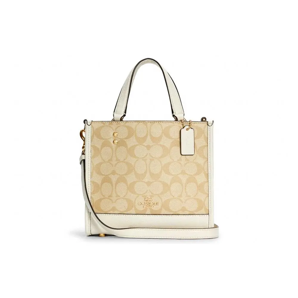 COACH Dempsey 22 Classic Monogram PVC Tote Bag for Women, Small Size, Crossbody/Shoulder/Handheld Style, Light Khaki