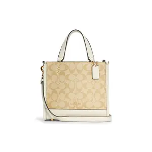 COACH Dempsey 22 Classic Monogram PVC Tote Bag for Women, Small Size, Crossbody/Shoulder/Handheld Style, Light Khaki