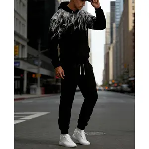 Casual Comfort Men's Tracksuit Set White Flame Graphic Print Hoodie & Pants 2-Piece Outfit regular length top