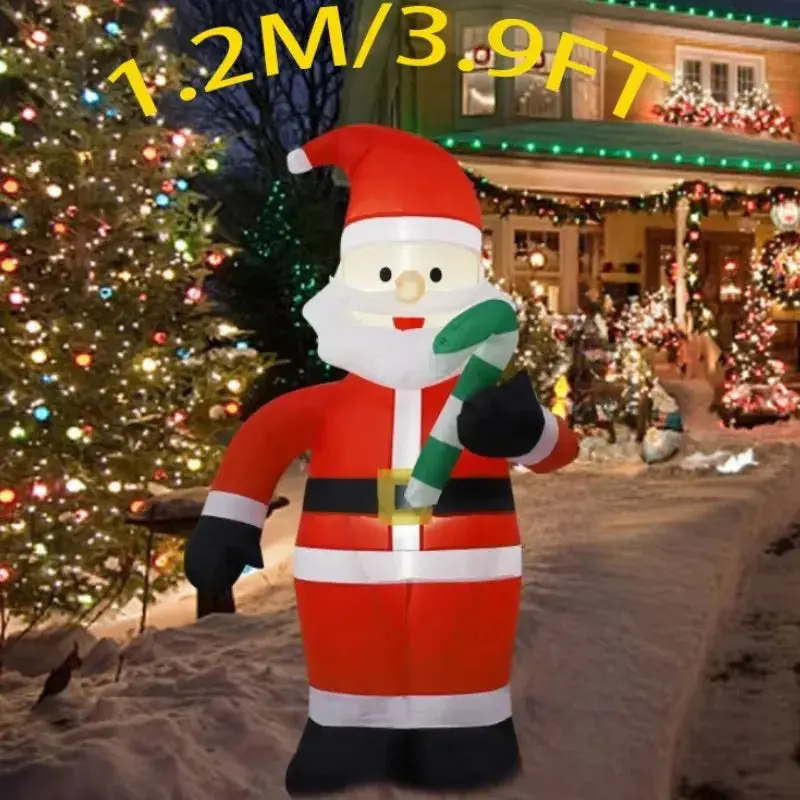 1.2M Christmas Inflatable Decorations Toys Cane Santa LED Lights Inflated Model Toy Party Yard Props Indoor Outdoor Xmas Decor