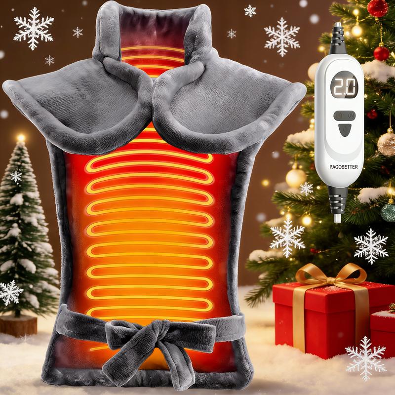 PainAway Large Full Back Heating Pad - 26"x35" Wearable, 6 Heat Levels, 3 Massage Modes, 2-Hour Auto Shut-Off, Soft Flannel, Machine Washable | Ideal Gift for Women & Men