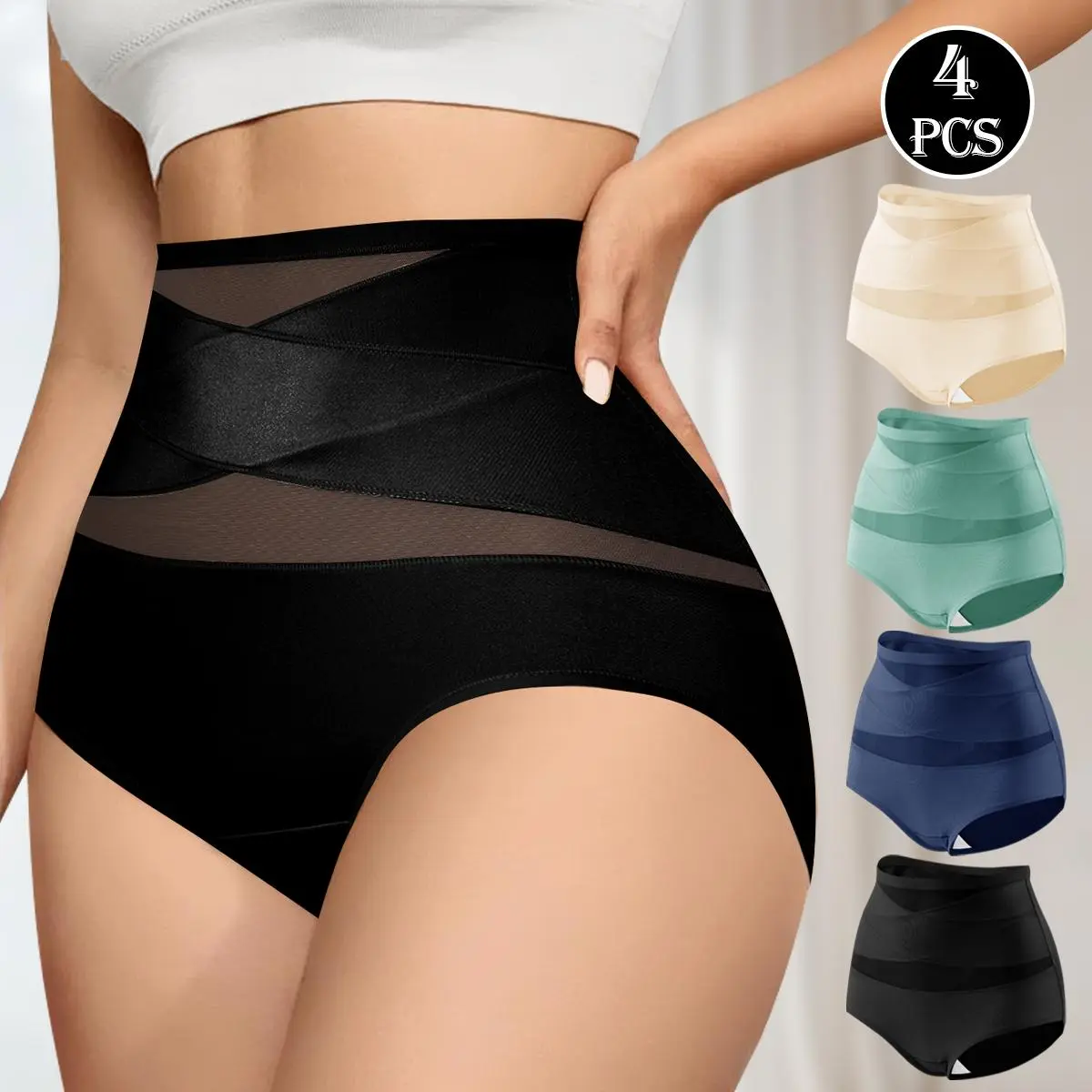 QUASTI Women's High-Waist Cross Design Spandex Panties, Minimalist Soft Hip-Lifting Solid Color Full-Coverage Briefs, Lightweight Skin-Friendly Elegant Everyday Lady Underwear, S-XXL