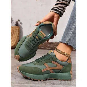 Women's Casual Versatile Lace-Up Sneakers, Colorblock Patchwork Sneakers, Fashion Patchwork Design, Comfortable Canvas and Suede Material, Anti-Slip Sole, Ideal for Daily Commute
