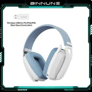BINNUNE BW06 wireless gaming headset with noise-canceling mic, 2.4G Wireless Gaming Headset for PS5, PS4, PC, NS,Duration 60Hr+，Esports，Hpgaming,Bluetooth,hifi stereo headphone（Not XBOX）White & Grey tiktokshopspringglowup summervibes