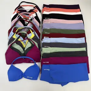 2026 DFYNE 2 Piece Seamless Yoga Set| Scrunch Butt Lifting Leggings & Strappy Halter Sports Bra| High Waisted Gym Outfit| Squat Proof Workout Set for Women