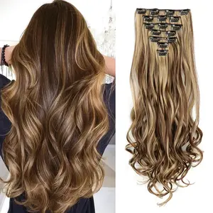 Clip In Hair Extensions 7 PCS Full Head 22 Inch Long Curly Wavy Synthetic Hair Pieces Natural Wavy For Women Girls Hair natural soft hairpiece jz  styles  hair  extensions