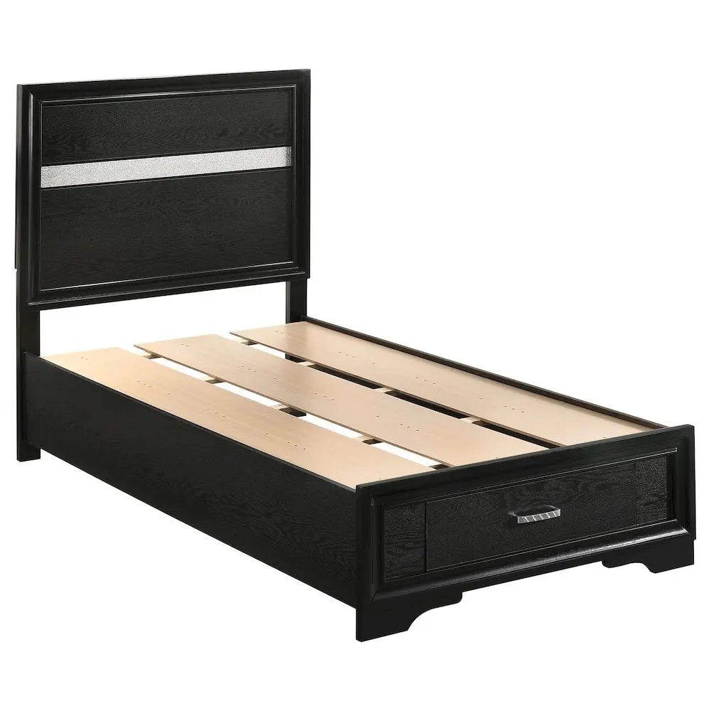 Miranda 51-inch Wood Twin Storage Bed with Acrylic Glitter Panels, Black Indoor Furniture Bed Frame & Headboard, Bed Frame Storage Solutions, Built-In Bed Frames