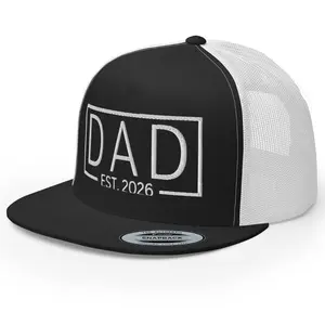 RIVEMUG NX Dad Est 2026 Flat Bill Trucker Hat High Crown Adjustable New Dad New Father Hat Expect Baby 2026