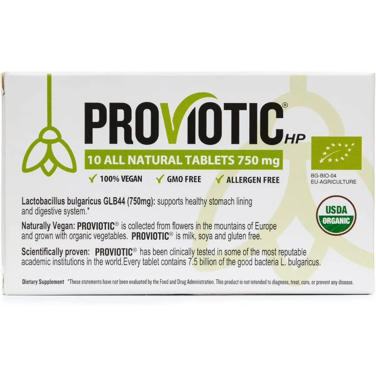 Organic Probiotic Supplement 750mg – H. Pylori Support, Digestive Health, Immune Support, Anti-Bloating – Vegan Gut Health (10 Capsules)